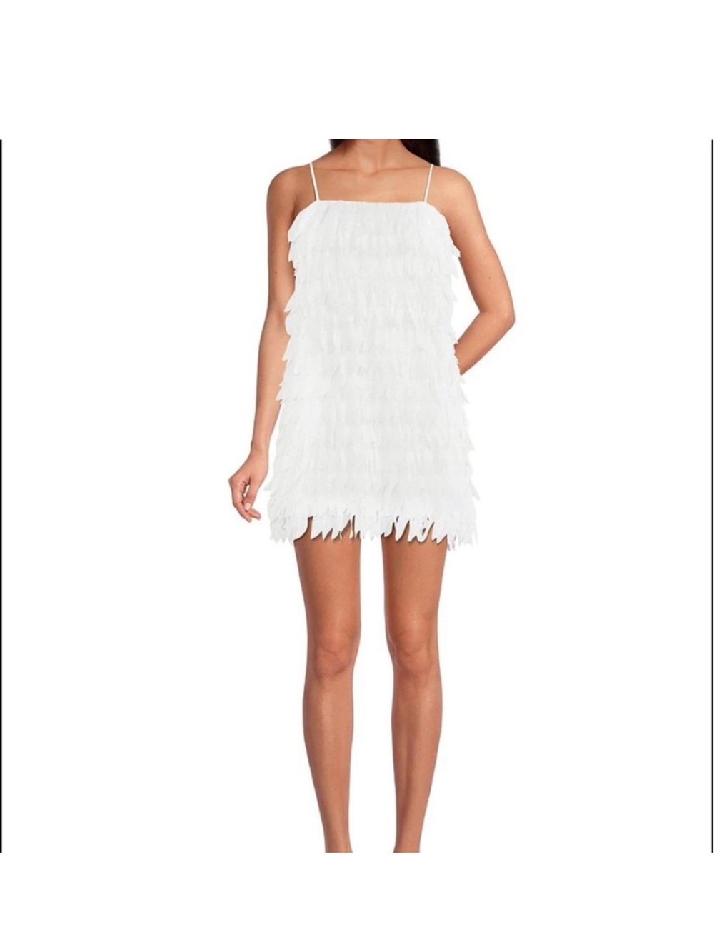 Gianni Bini White Fringe Spaghetti-Strap Mini Dress